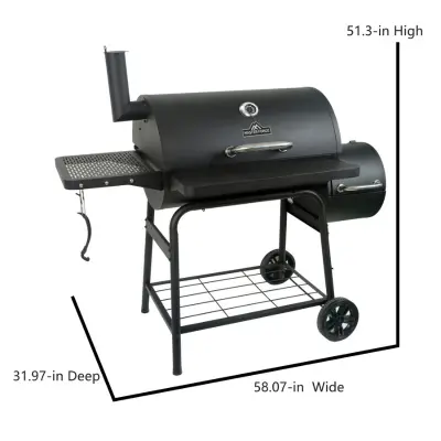 Master Forge 1010-Sq in Black Powder Coated Horizontal Charcoal Smoker dimension