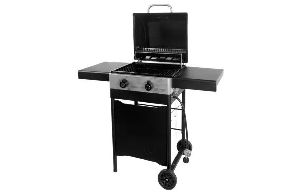 Master Forge Black Porcelain Enamel 2-Burner Liquid Propane Gas Grill open