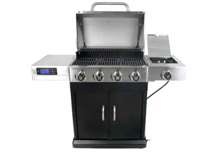 Master Forge Silver and BlackStainless Steel and Powder Coated 4-Burner Liquid Propane Gas Grill with 1 Side Burner