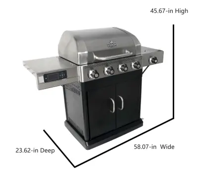Master Forge Silver and Black Stainless Steel and Powder Coated 4-Burner Liquid Propane Gas Grill with 1 Side Burner dimension