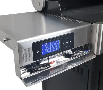 Master Forge Silver and Black Stainless Steel and Powder Coated 4-Burner Liquid Propane Gas Grill with 1 Side Burner meter