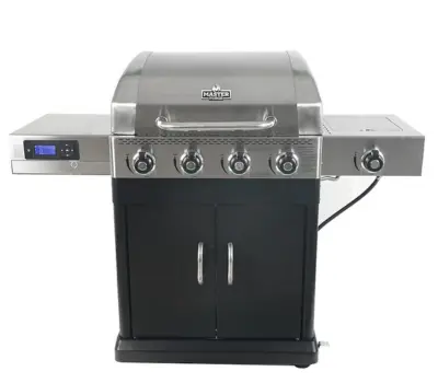 Master Forge Silver and Black Stainless Steel and Powder Coated 4-Burner Liquid Propane Gas Grill with 1 Side Burner
