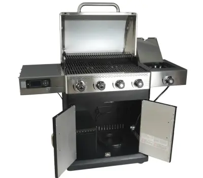 Master Forge Silver and Black Stainless Steel and Powder Coated 4-Burner Propane Gas Grill with 1 Side Burner