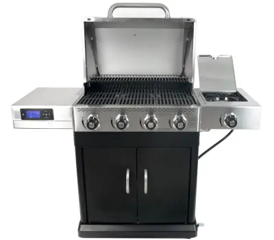 Master Forge Silver and BlackStainless Steel and Powder Coated 4-Burner Liquid Gas Grill with 1 Side Burner