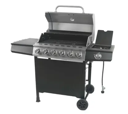 Master Forge Stainless Steel and Black 6-Burner Liquid Gas Grill with 1 Side Burner