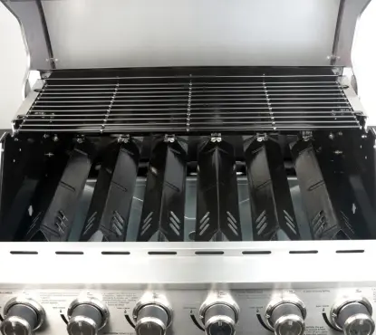 Master Forge Stainless Steel and Black 6-Burner Liquid Propane Gas Grill with 1 Side Burner cooking