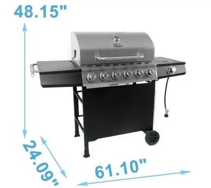 Master Forge Stainless Steel and Black 6-Burner Liquid Propane Gas Grill with 1 Side Burner dimension