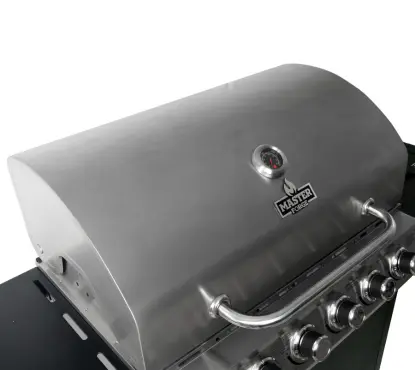 Master Forge Stainless Steel and Black 6-Burner Liquid Propane Gas Grill with 1 Side Burner top