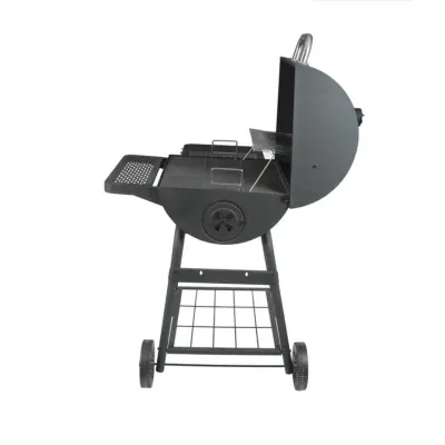 Master Forge in W Black Powder Coated Barrel Charcoal Grill side