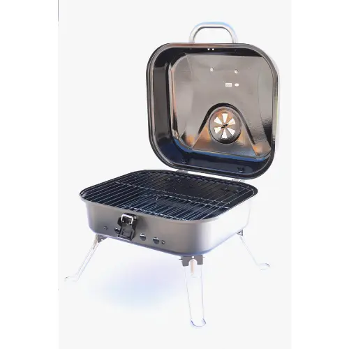 Master Forge 206-Sq in Black Porcelain Coated Portable Charcoal Grill Front open